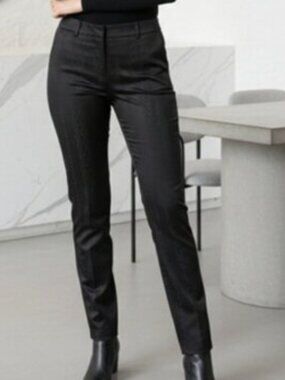 Tahari SZ 6P Black Satin Straight Leg Embroidered Dressy Hipster Statement Pants